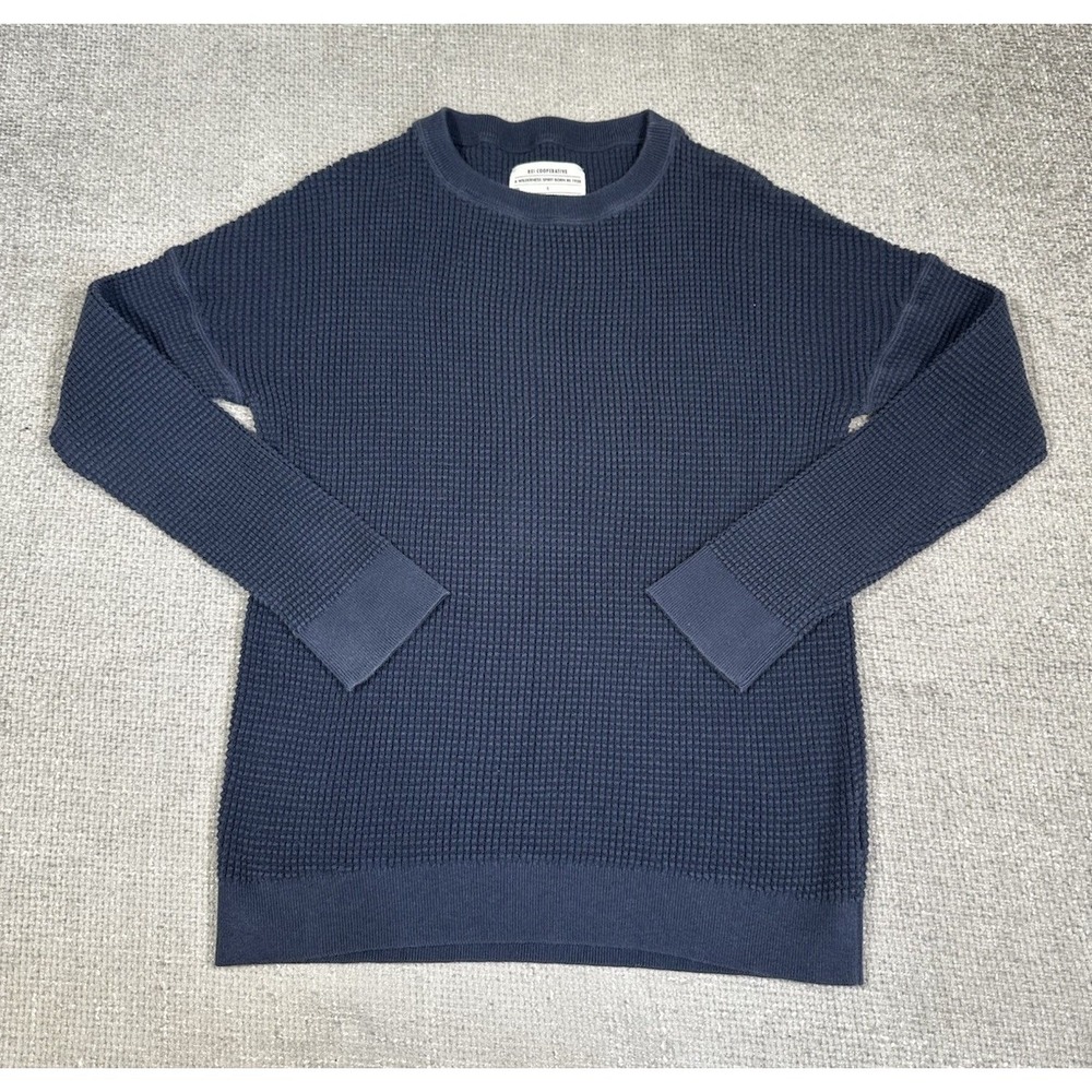 REI Cooperative Wallace Lake Sweater Womens Small Blue Waffle Knit Cotton
